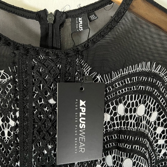 XPluswear NWT 3XL Midi Lace Long Sleeved Dress White with Black & scallop edges - Picture 6 of 7